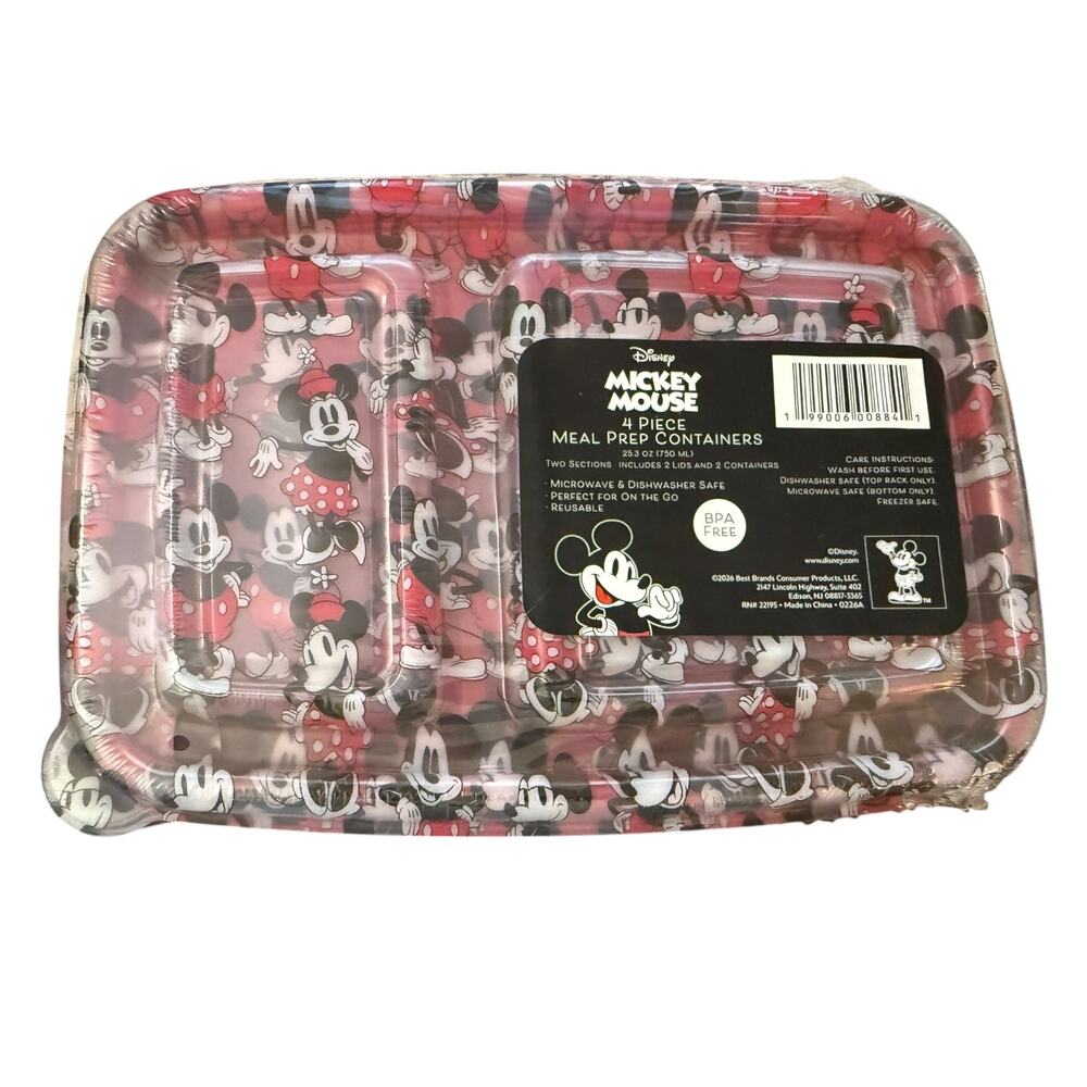 Disney Mickey & Minnie Mouse Red 4 Piece Meal Prep Containers